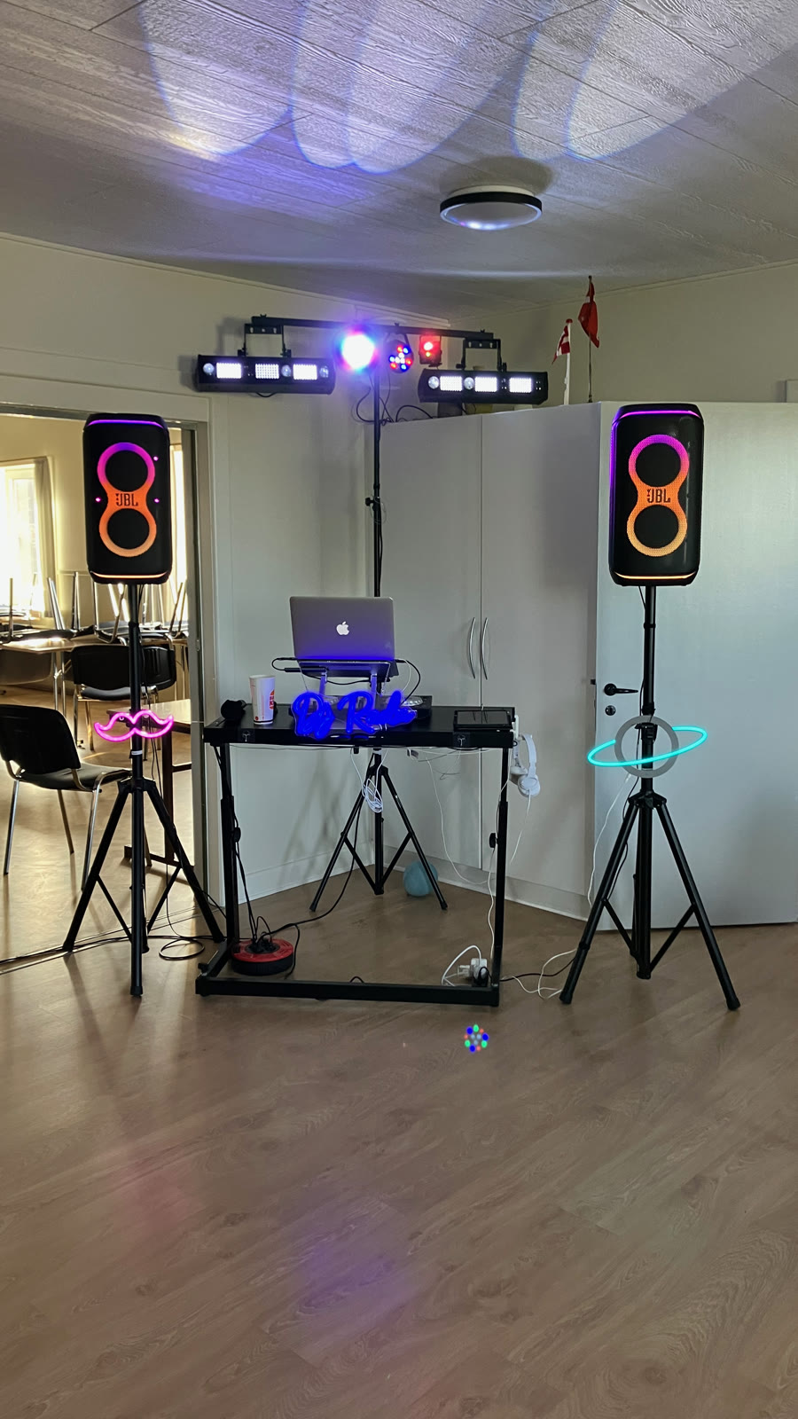 DJ Radu's sound and light rig, ready for the christening party